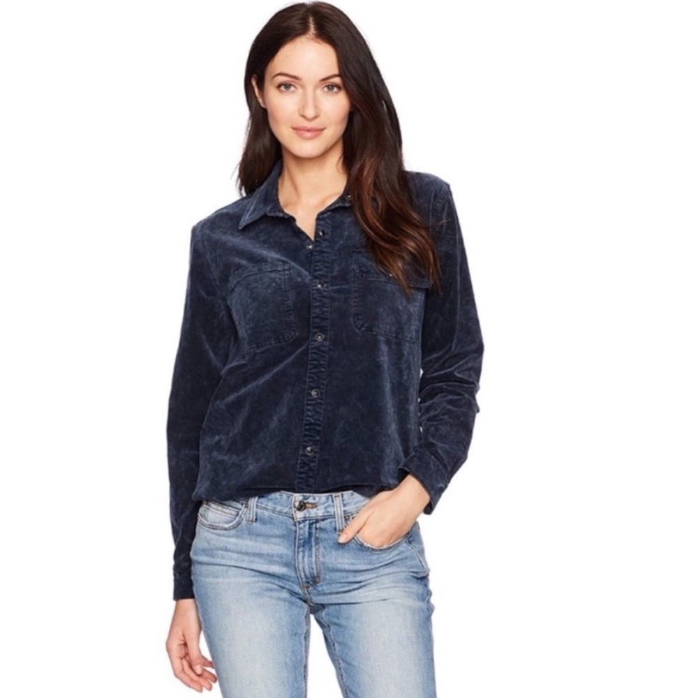 Lucky Brand Velvet Navy Blue Boyfriend Shirt Size Medium